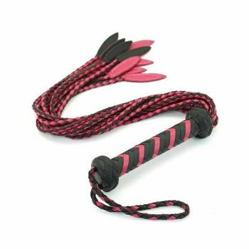 House Of Dasein 60Cm Black Red Brown Leather Flogger Braided Handle Tails Spanking Toy Bdsm - Pink
