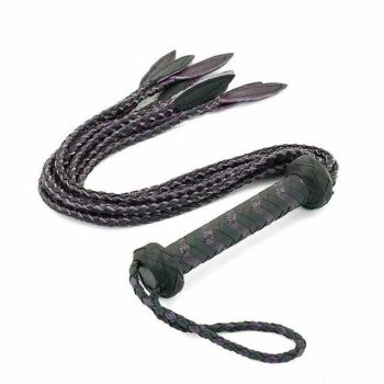House Of Dasein 60Cm Black Red Brown Leather Flogger Braided Handle Tails Spanking Toy Bdsm - Purple