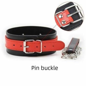 House Of Dasein Sexy Leather Bondage Collar Lead Chain Dog Roleplay Puppy Pet Play B-D-S-M - Red - Pin Buckle