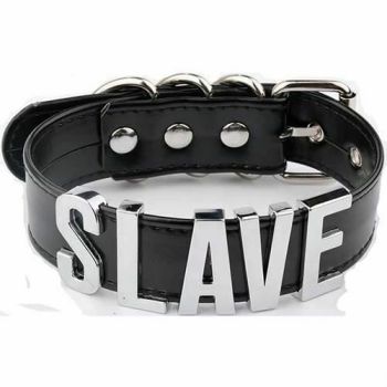 House Of Dasein Black Slave Collar With Gold Or Silver Letters Bdsm Bondage Restraints - Black With Silver