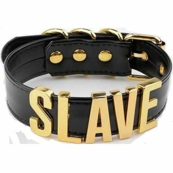 House Of Dasein Black Slave Collar With Gold Or Silver Letters Bdsm Bondage Restraints - Black With Gold
