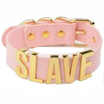 House Of Dasein Pink Slave Collar With Gold Or Silver Letters Bdsm Buckle Necklace - Pink With Gold