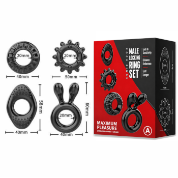 House Of Dasein 4Pcs Set Black Stretchy Silicone Cock Four Styles Penis Rings Men - Black