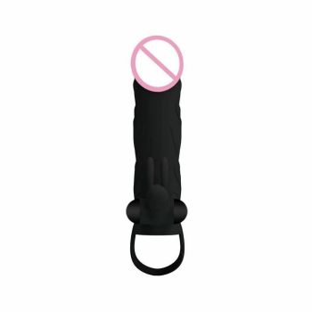 House Of Dasein Black Penis Sleeve With Cock Ring Rabbit Clitoral Vibrator Pretty Love - Black