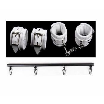 House Of Dasein White Wrist Ankle Cuffs Spreader Bar Bondage Kink Restraints - White - Black Set (Cuffs+Spreader)