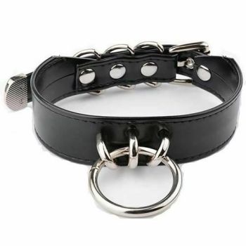 House Of Dasein Bdsm Black Faux Leather Silver Gold Ring Submissive Collar - Black With Silver