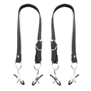House Of Dasein Genital Clamps Labia Spreader Clips Straps Bdsm Bondage Restraints Humiliation - Black - 1 Pair Of Straps