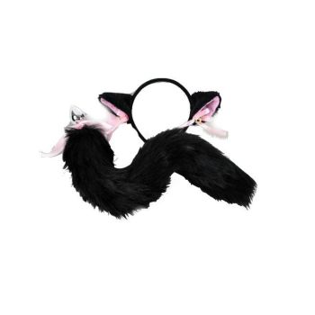 House Of Dasein Black White Cute Kitten Ears Faux Fox Tail Ana Butt Plug Cosplay Bdsm - Black - L - Headband