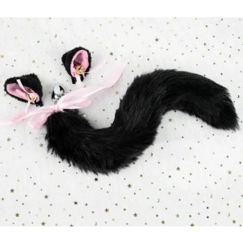House Of Dasein Black White Cute Kitten Ears Faux Fox Tail Ana Butt Plug Cosplay Bdsm - Black - L - Hairpin