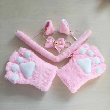 House Of Dasein Plush Cat Ears Paws Gloves Tail Anime Cosplay Kitten Pet Play Bdsm Kink Fetish - Pink