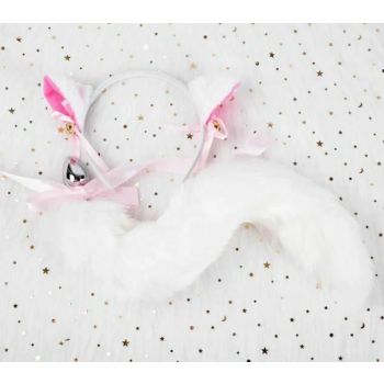 House Of Dasein Black White Cute Kitten Ears Faux Fox Tail Ana Butt Plug Cosplay Bdsm - White - M - Headband