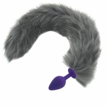 House Of Dasein Grey Long Fox Kitten Puppy Tail Butt Plug Bdsm Pet Play Fetish - Grey - Medium 105