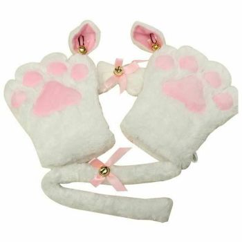 House Of Dasein Plush Cat Ears Paws Gloves Tail Anime Cosplay Kitten Pet Play Bdsm Kink Fetish - White