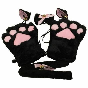 House Of Dasein Plush Cat Ears Paws Gloves Tail Anime Cosplay Kitten Pet Play Bdsm Kink Fetish - Black