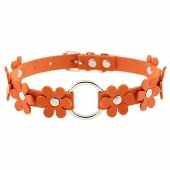 House Of Dasein Flower Choker Animal Friendly Collar 14 Colours Bdsm Submissive - Orange