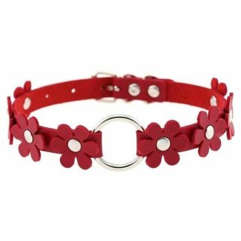 House Of Dasein Flower Choker Animal Friendly Collar 14 Colours Bdsm Submissive - Red