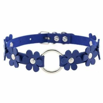 House Of Dasein Flower Choker Animal Friendly Collar 14 Colours Bdsm Submissive - Dark Blue
