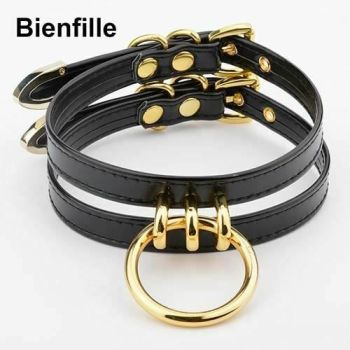 House Of Dasein Double Caged Slave Collar Gothic Silver Gold Metal Choker - Black With Gold