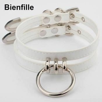 House Of Dasein Double Caged Slave Collar Gothic Silver Gold Metal Choker - White With Silver