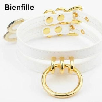 House Of Dasein Double Caged Slave Collar Gothic Silver Gold Metal Choker - White With Gold