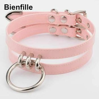 House Of Dasein Double Caged Slave Collar Gothic Silver Gold Metal Choker - Pink With Silver