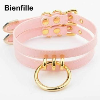 House Of Dasein Double Caged Slave Collar Gothic Silver Gold Metal Choker - Pink With Gold