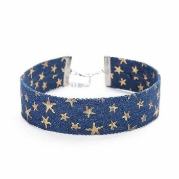 House Of Dasein Day Collar Blue Star Choker Distressed Denim Necklace Fetish Kink - Dark Blue