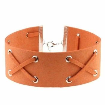 House Of Dasein Suede Collar 15 Colours Harajuku Soft Choker Necklace Bondage Restraints - Orange