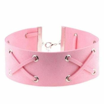House Of Dasein Suede Collar 15 Colours Harajuku Soft Choker Necklace Bondage Restraints - Pink