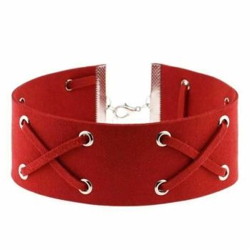 House Of Dasein Suede Collar 15 Colours Harajuku Soft Choker Necklace Bondage Restraints - Red