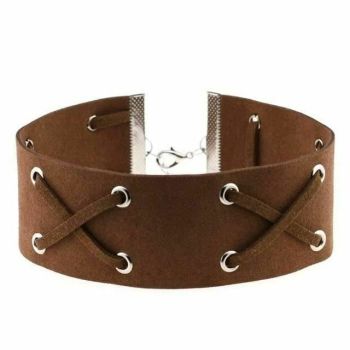 House Of Dasein Suede Collar 15 Colours Harajuku Soft Choker Necklace Bondage Restraints - Coffee