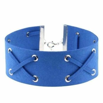 House Of Dasein Suede Collar 15 Colours Harajuku Soft Choker Necklace Bondage Restraints - Blue