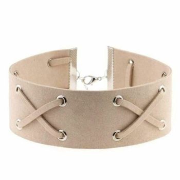 House Of Dasein Suede Collar 15 Colours Harajuku Soft Choker Necklace Bondage Restraints - Nude