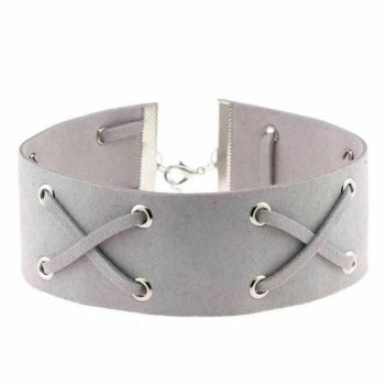 House Of Dasein Suede Collar 15 Colours Harajuku Soft Choker Necklace Bondage Restraints - Grey