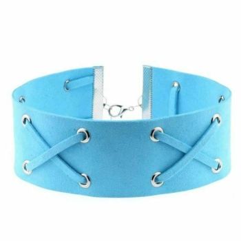 House Of Dasein Suede Collar 15 Colours Harajuku Soft Choker Necklace Bondage Restraints - Sky Blue