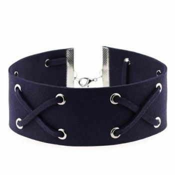 House Of Dasein Suede Collar 15 Colours Harajuku Soft Choker Necklace Bondage Restraints - Dark Blue