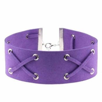 House Of Dasein Suede Collar 15 Colours Harajuku Soft Choker Necklace Bondage Restraints - Purple