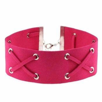 House Of Dasein Suede Collar 15 Colours Harajuku Soft Choker Necklace Bondage Restraints - Rose