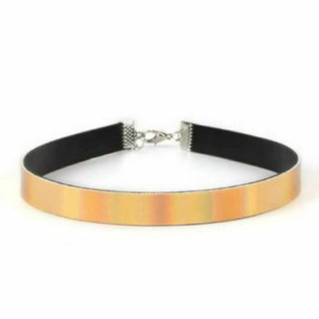 House Of Dasein Bdsm Day Collar Holographic Choker Submissive Pu Leather Necklace - Gold