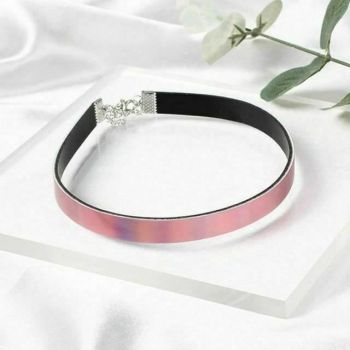 House Of Dasein Bdsm Day Collar Holographic Choker Submissive Pu Leather Necklace - Pink