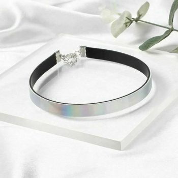 House Of Dasein Bdsm Day Collar Holographic Choker Submissive Pu Leather Necklace - Silver