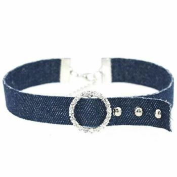 House Of Dasein Bdsm Denim Collar Sexy Choker Necklace Punk Bondage Restraints Kink Fetish - Deep Blue