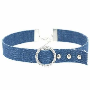House Of Dasein Bdsm Denim Collar Sexy Choker Necklace Punk Bondage Restraints Kink Fetish - Blue