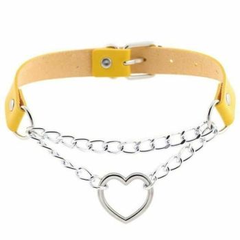 House Of Dasein Bdsm Day Collar Heart Pendant Choker Silver Chain Necklace - Yellow