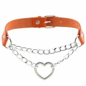House Of Dasein Bdsm Day Collar Heart Pendant Choker Silver Chain Necklace - Orange