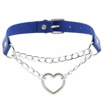 House Of Dasein Bdsm Day Collar Heart Pendant Choker Silver Chain Necklace - Blue