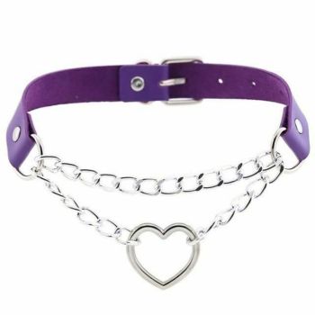 House Of Dasein Bdsm Day Collar Heart Pendant Choker Silver Chain Necklace - Purple