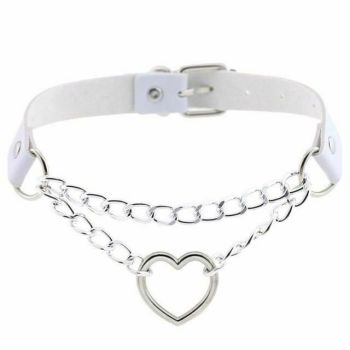 House Of Dasein Bdsm Day Collar Heart Pendant Choker Silver Chain Necklace - White