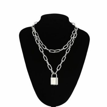 House Of Dasein Chain Padlock Necklace Bdsm Symbolic Jewellery Gift For Submissive - Silver - Medium Lock