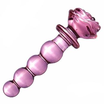 House Of Dasein Pink Rose Smooth Anal Beads Butt Plug Glass Dildo - Rose - 14.5Cm X 5Cm